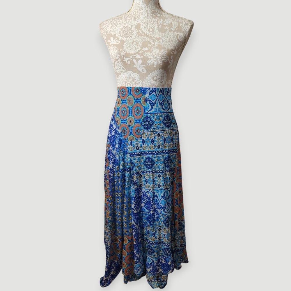 Chicos Patchwork Boho Fairycore Floral Paisley Print Asymmetrical Skirt Large